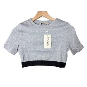 Choosy Gray Cropped Tee with Black Elastic Band Womens Size XS